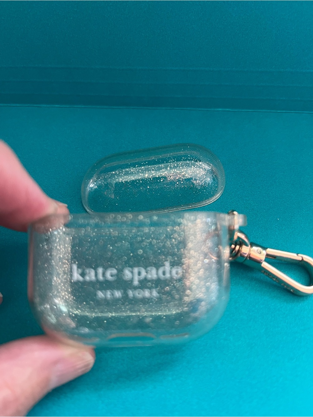 Kate Spade Clear Glitter Case with Gold Hardware fits Apple AirPods 4 - Picture 2 of 4